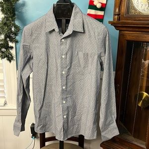 Apt. 9 Button Up Dress Shirt Premiere Flex no iron navy/white stripe/geometric